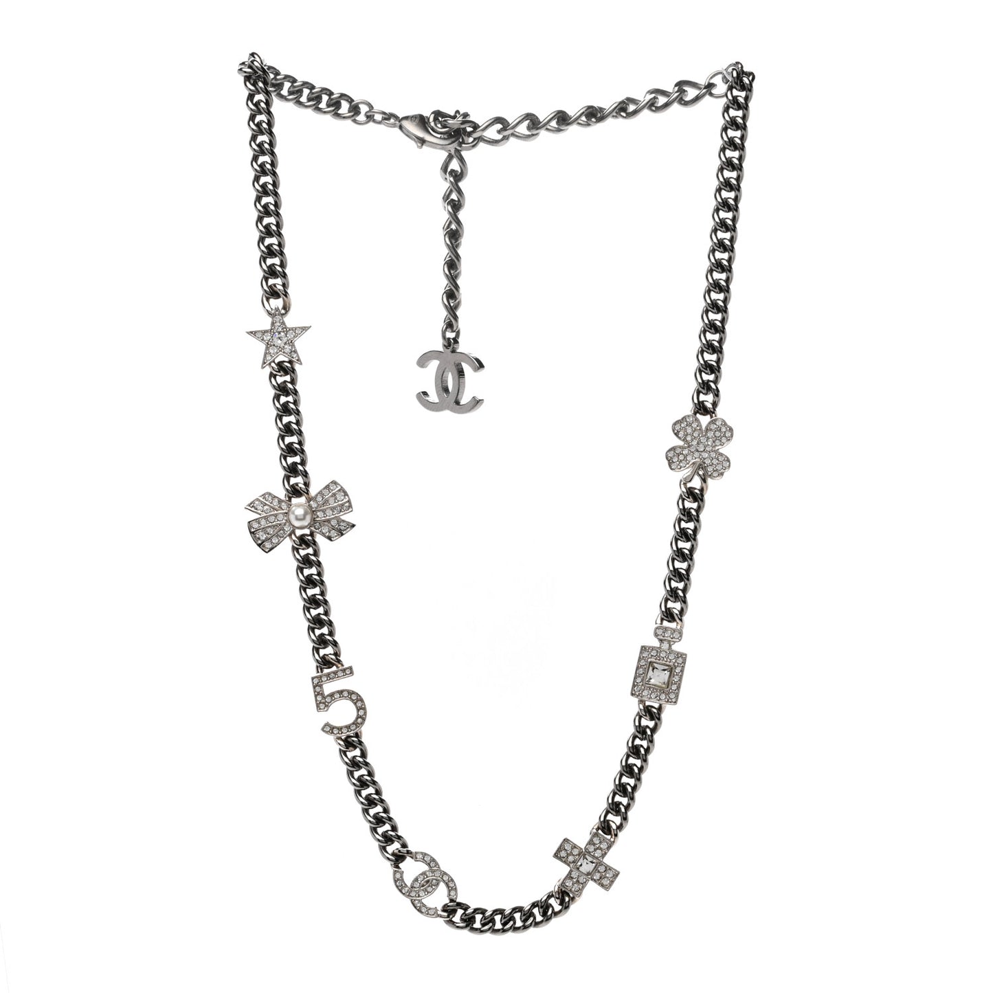 Ruthenium Crystal Chain CC Lucky Charms Choker Silver