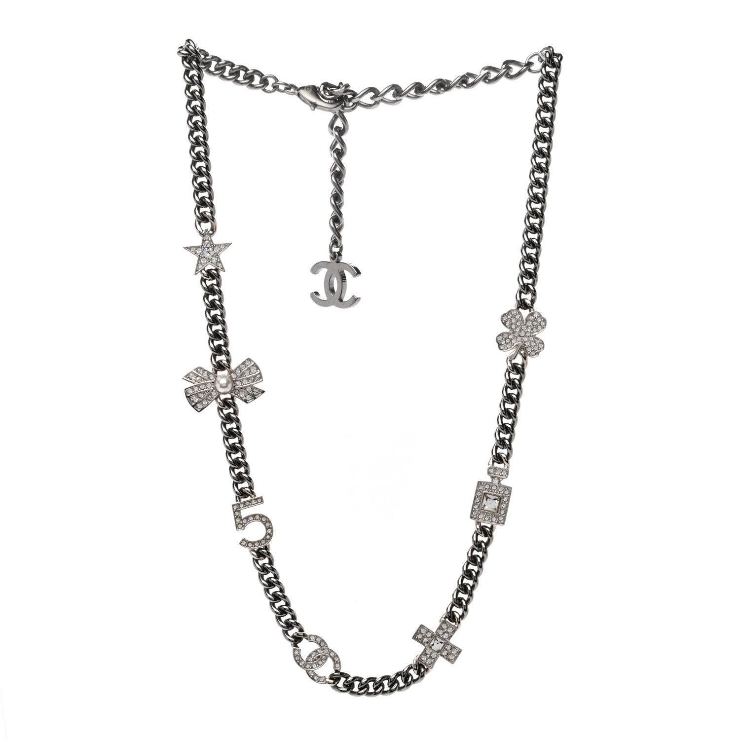 Chanel Ruthenium Crystal Chain CC Lucky Charms Choker Silver 3 of 4