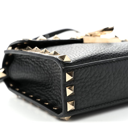 Valentino Garavani Pebbled Calfskin Rockstud Flip Lock Crossbody Bag Black 8 of 9