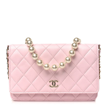 Chanel Lambskin Quilted Pearl Wallet On Chain WOC Pink Pink 1 of 12