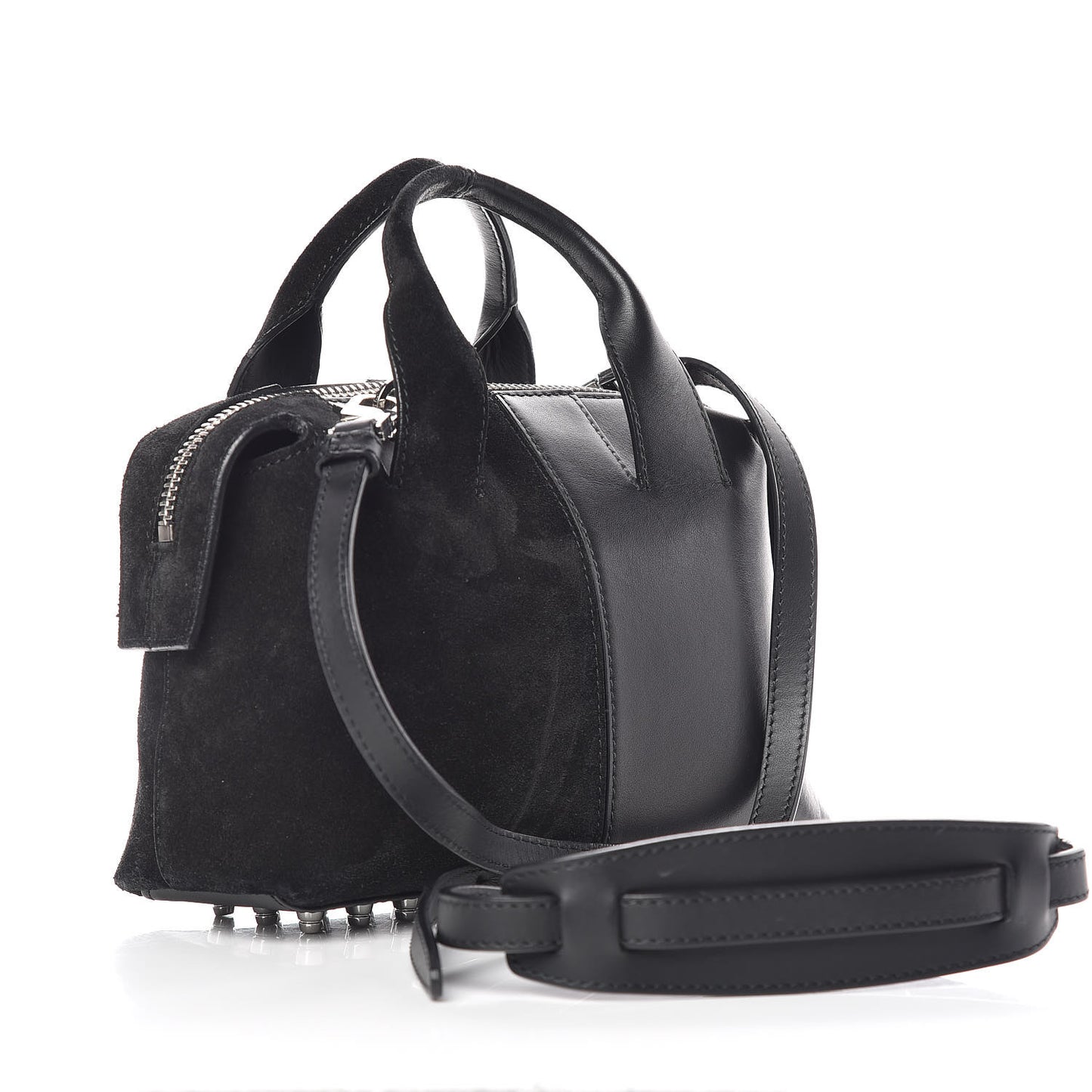 Suede Calfskin Small Rogue Satchel Black Silver Hardware