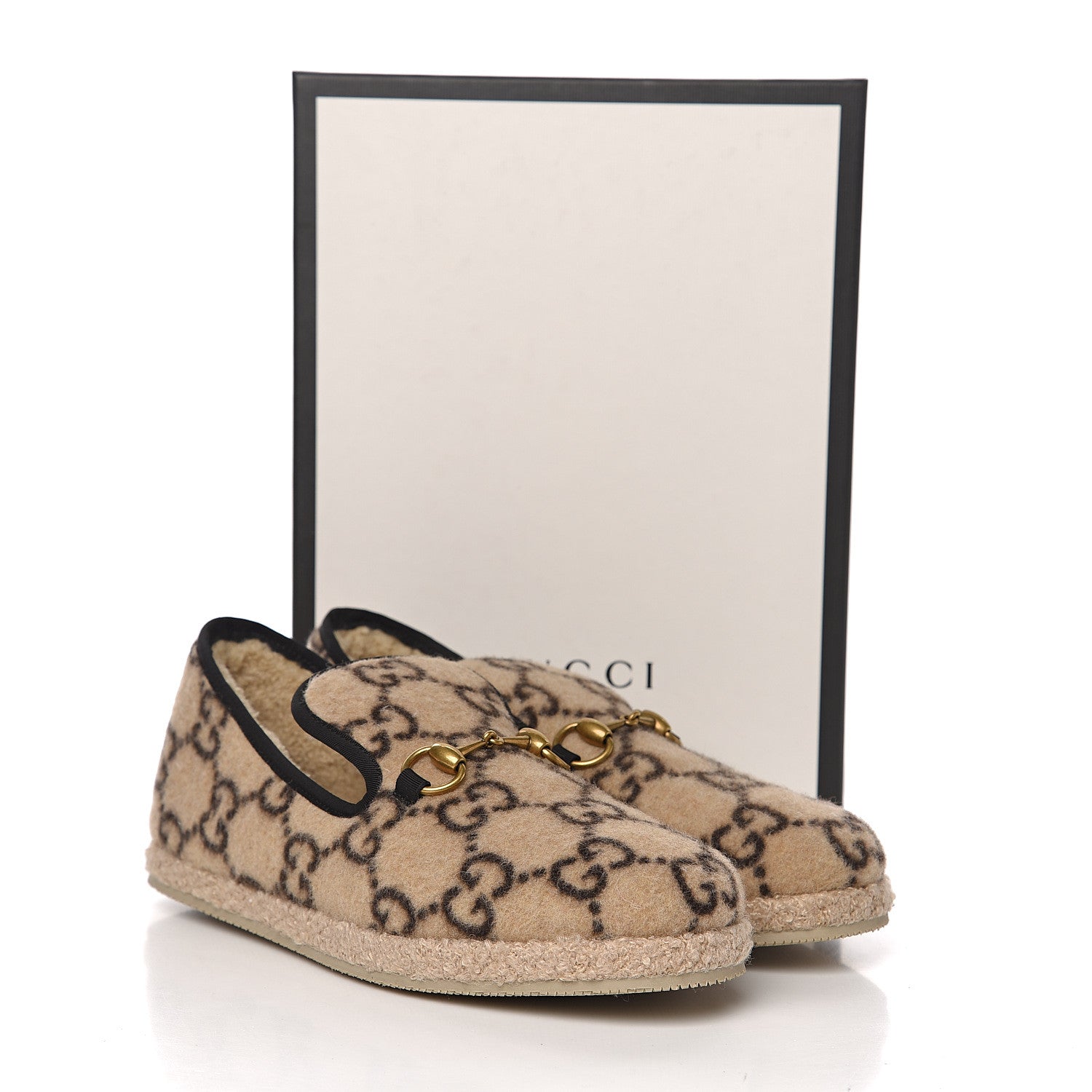 Gucci Covered Wool GG Monogram Womens Fria Horsebit Loafers 38 Beige Ebony Black Butterscotch 11 of 11