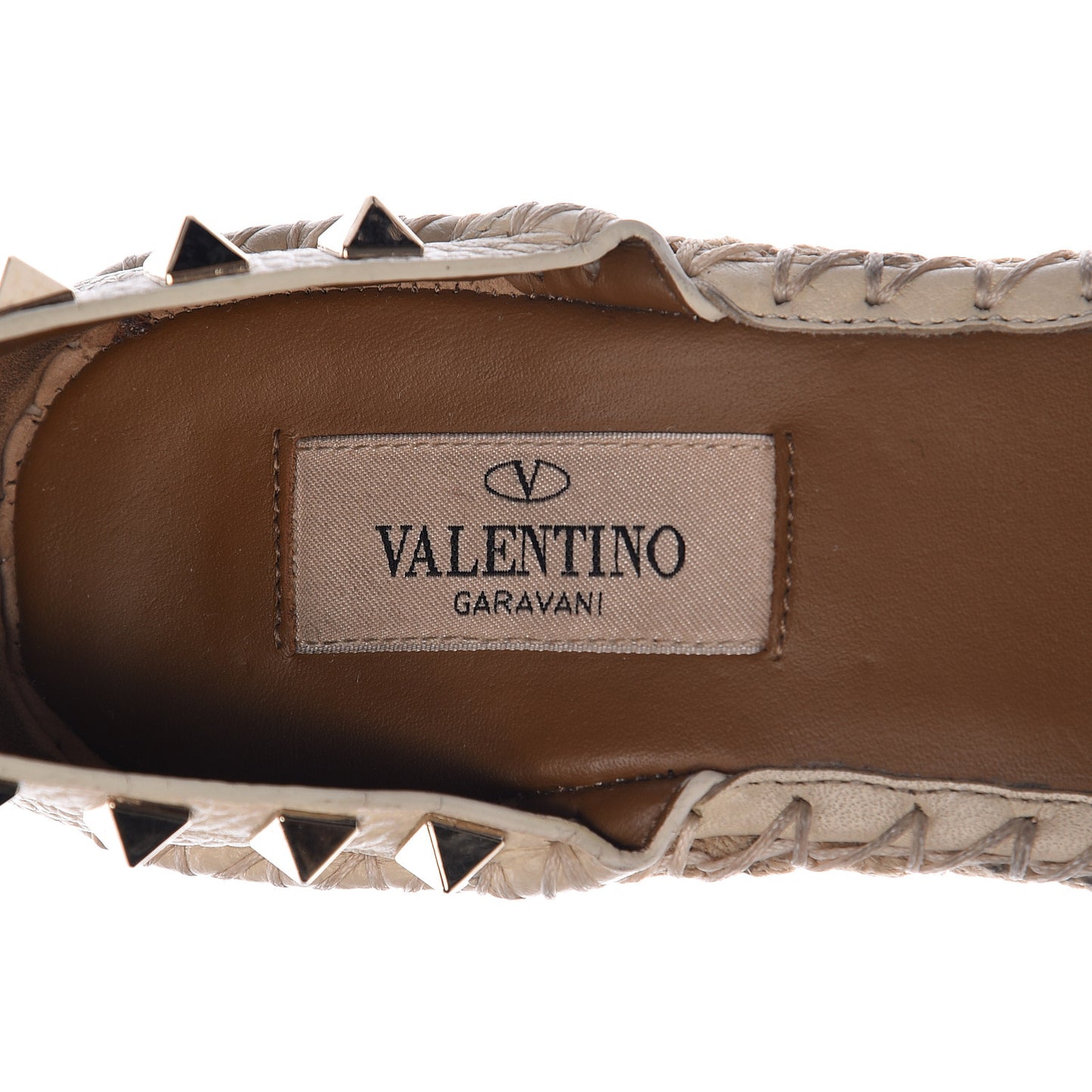 Grained Calfskin Rockstud Ankle Strap Espadrille 15/105mm Wedge Sandals 36 Light Ivory Natural