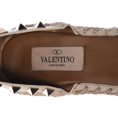 Valentino Garavani Grained Calfskin Rockstud Ankle Strap Espadrille 15/105mm Wedge Sandals 36 Light Ivory Natural 8 of 12