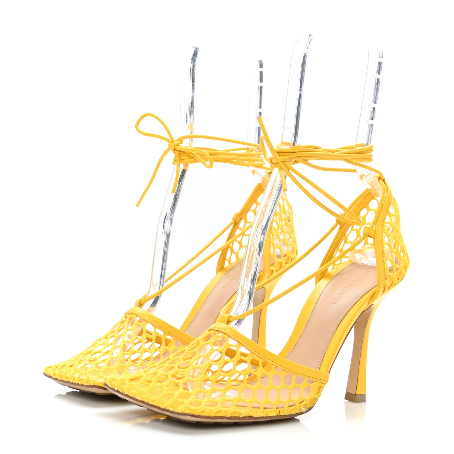 Mesh Nappa Stretch Ankle Tie Sandals 38 Egg Yolk