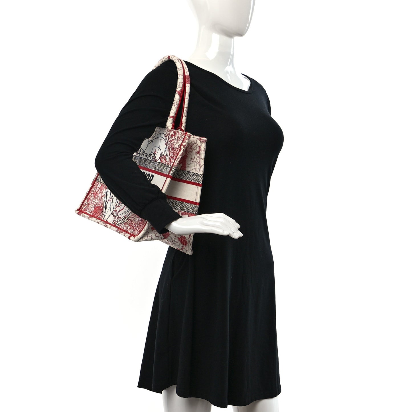 Canvas Embroidered Medium Dioramour D-Royaume Book Tote Red Multicolor