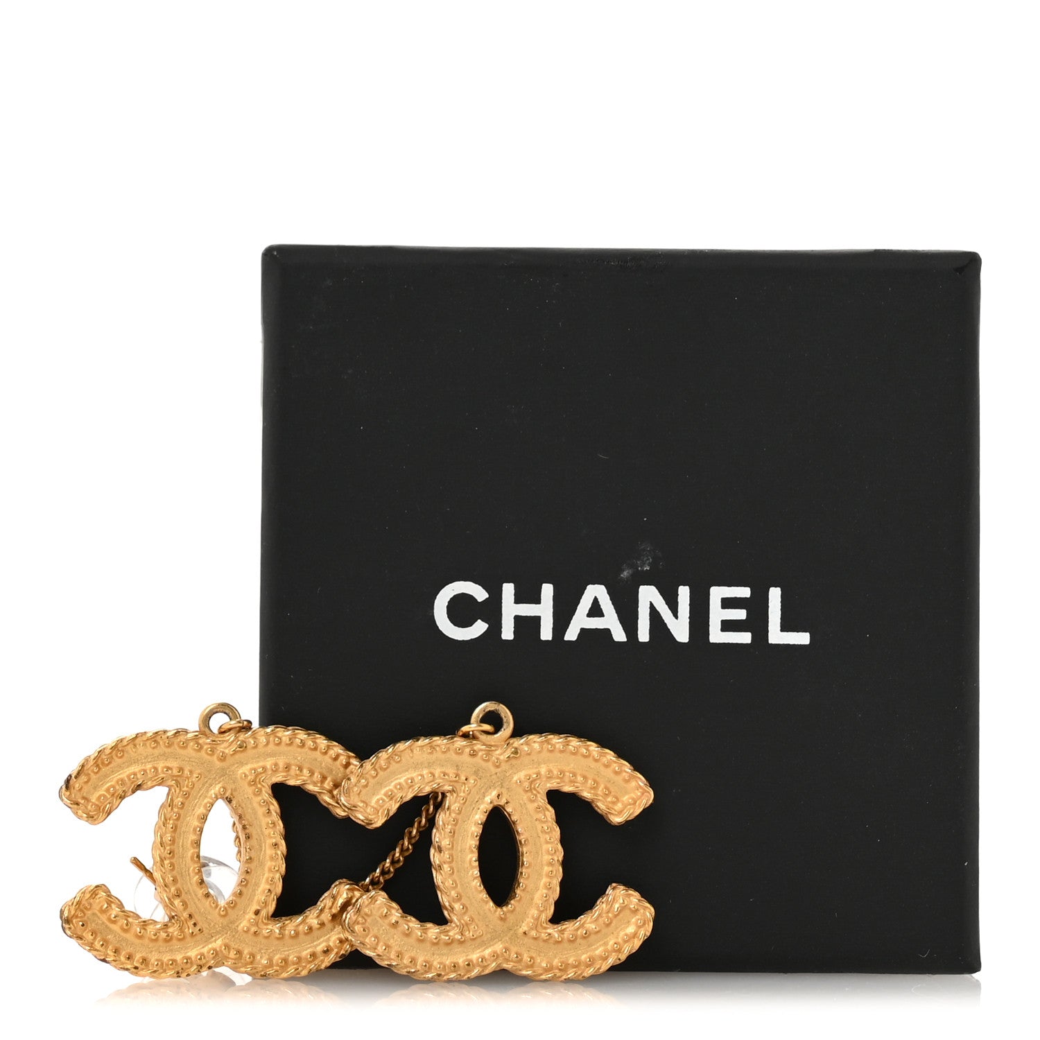 Chanel CC Drop Earrings Matte Gold 5 of 5