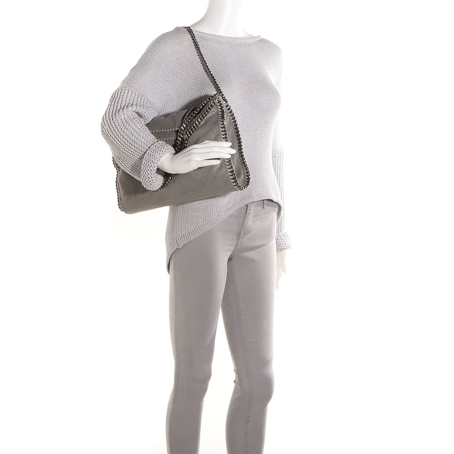 Faux Leather Shaggy Deer Falabella Fold Over Tote Grey