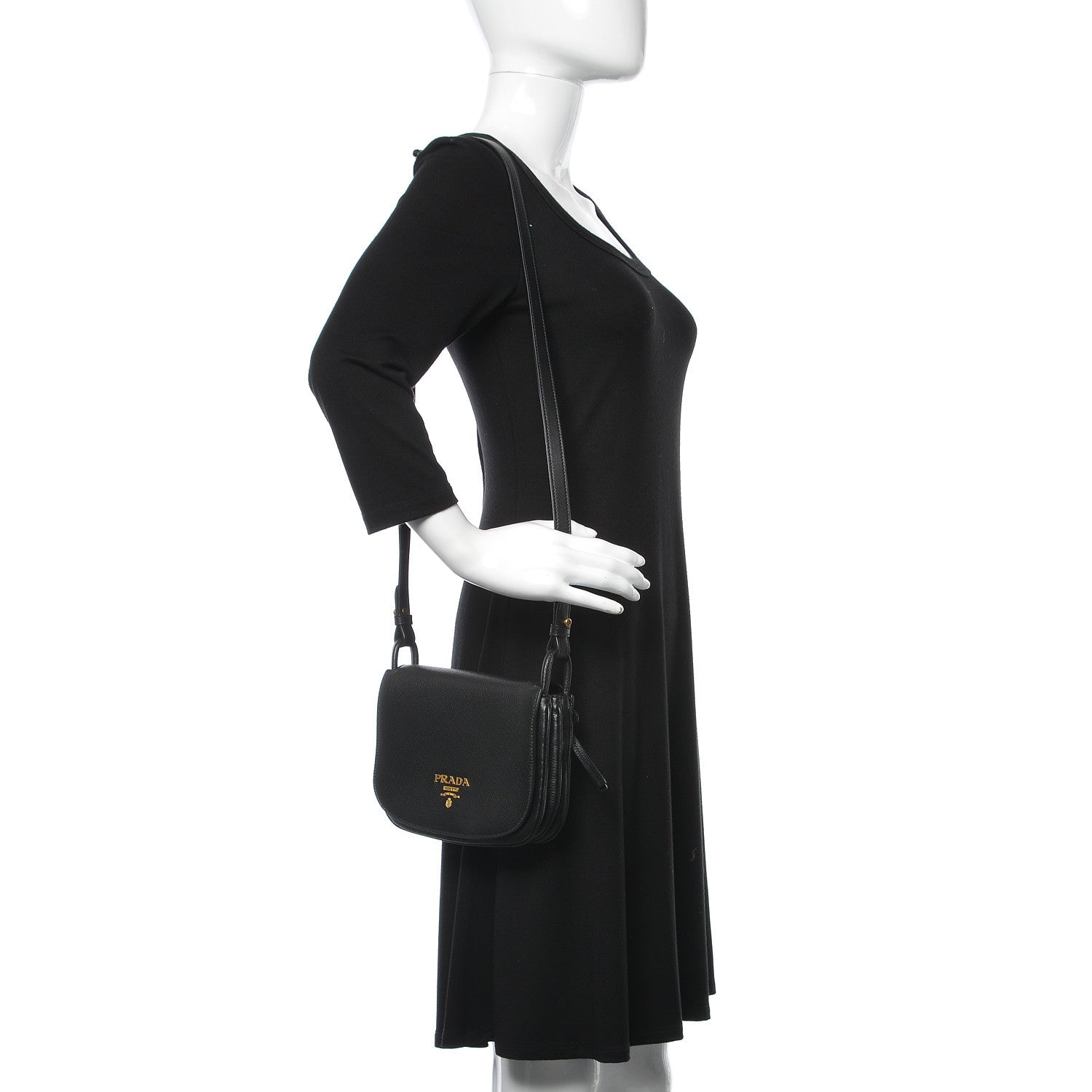Prada Vitello Daino Saddle Bag Black 2 of 9