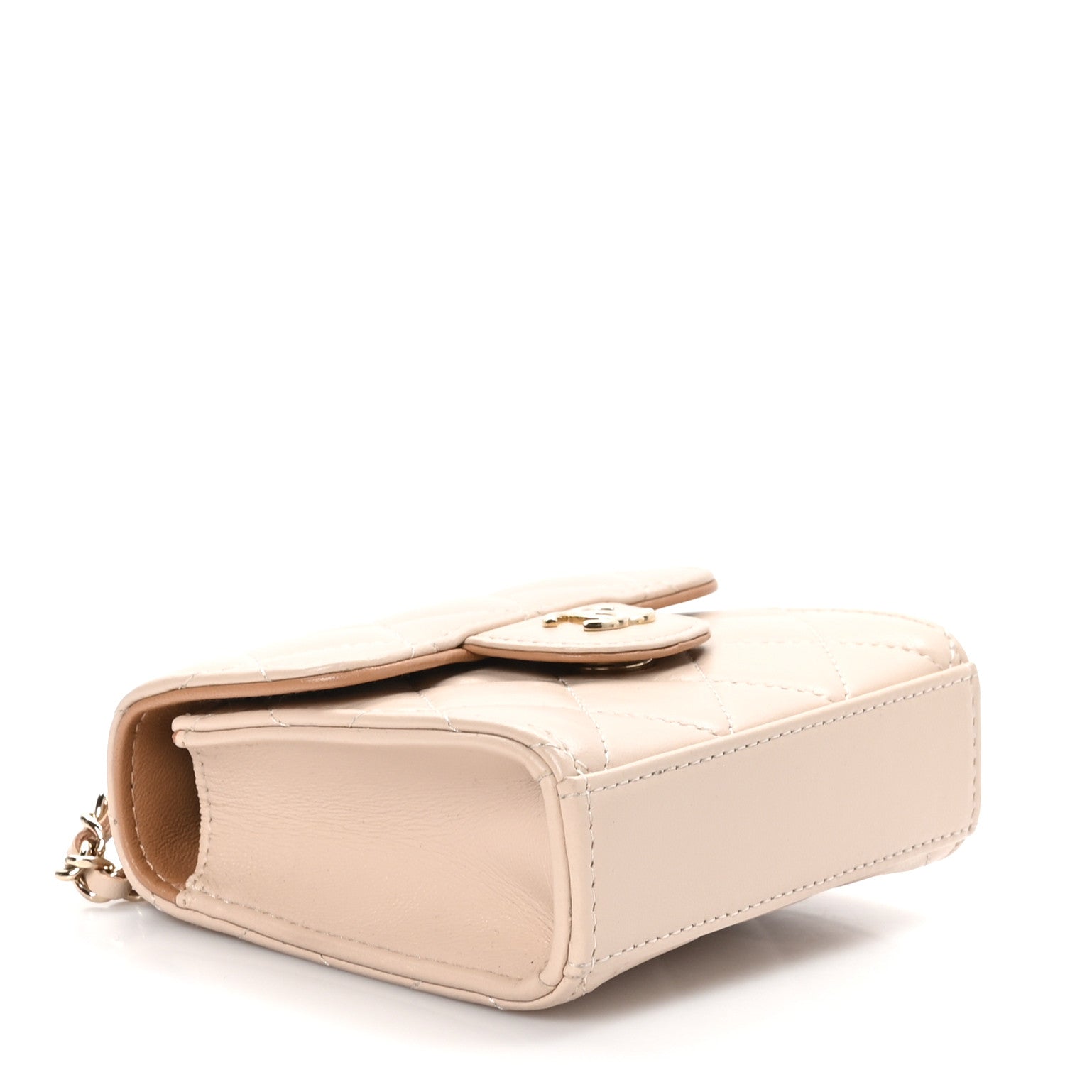 Chanel Lambskin Quilted Bi-Color Top Handle Clutch With Chain Beige Brown 4 of 12