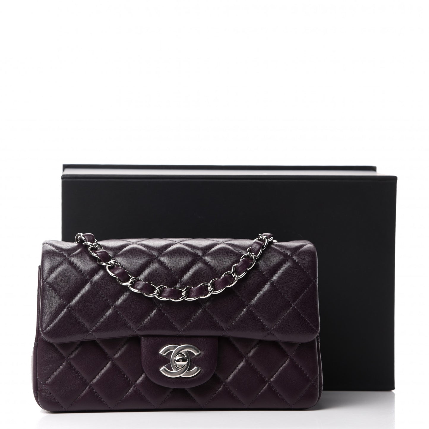 Lambskin Quilted Mini Rectangular Flap Dark Purple