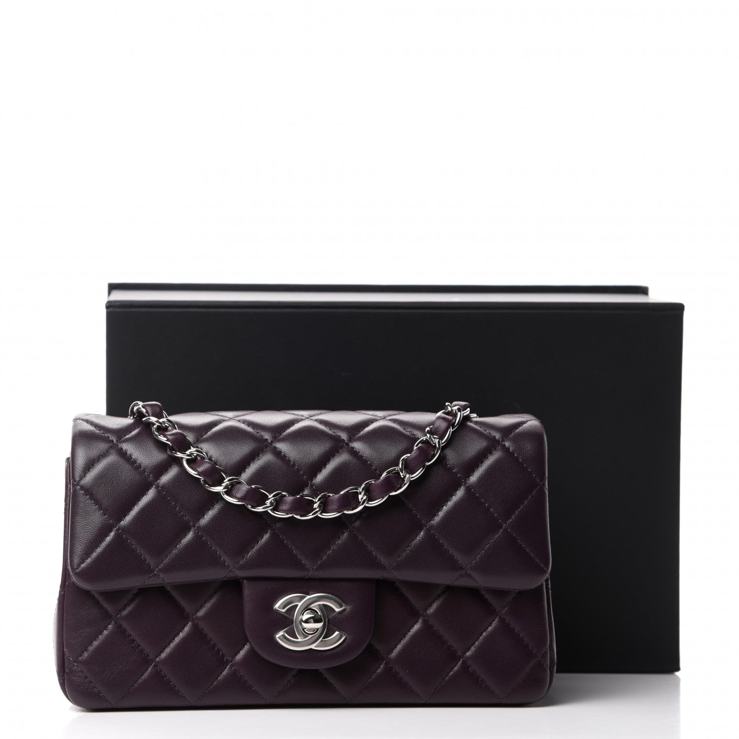 Chanel Lambskin Quilted Mini Rectangular Flap Dark Purple 11 of 11