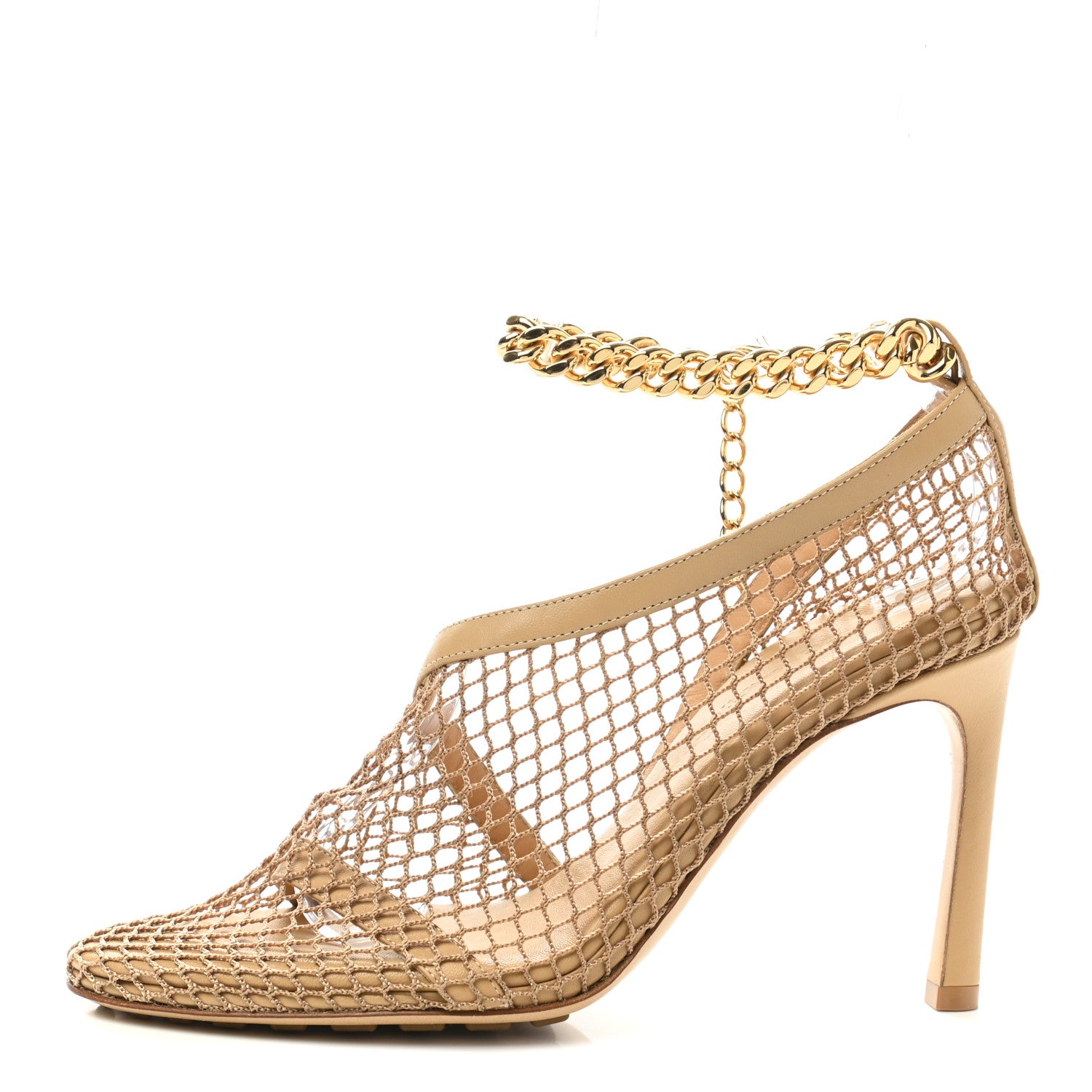 Bottega Veneta Mesh Nappa Chunky Chain Sandals 35 Beige Pony 1 of 7