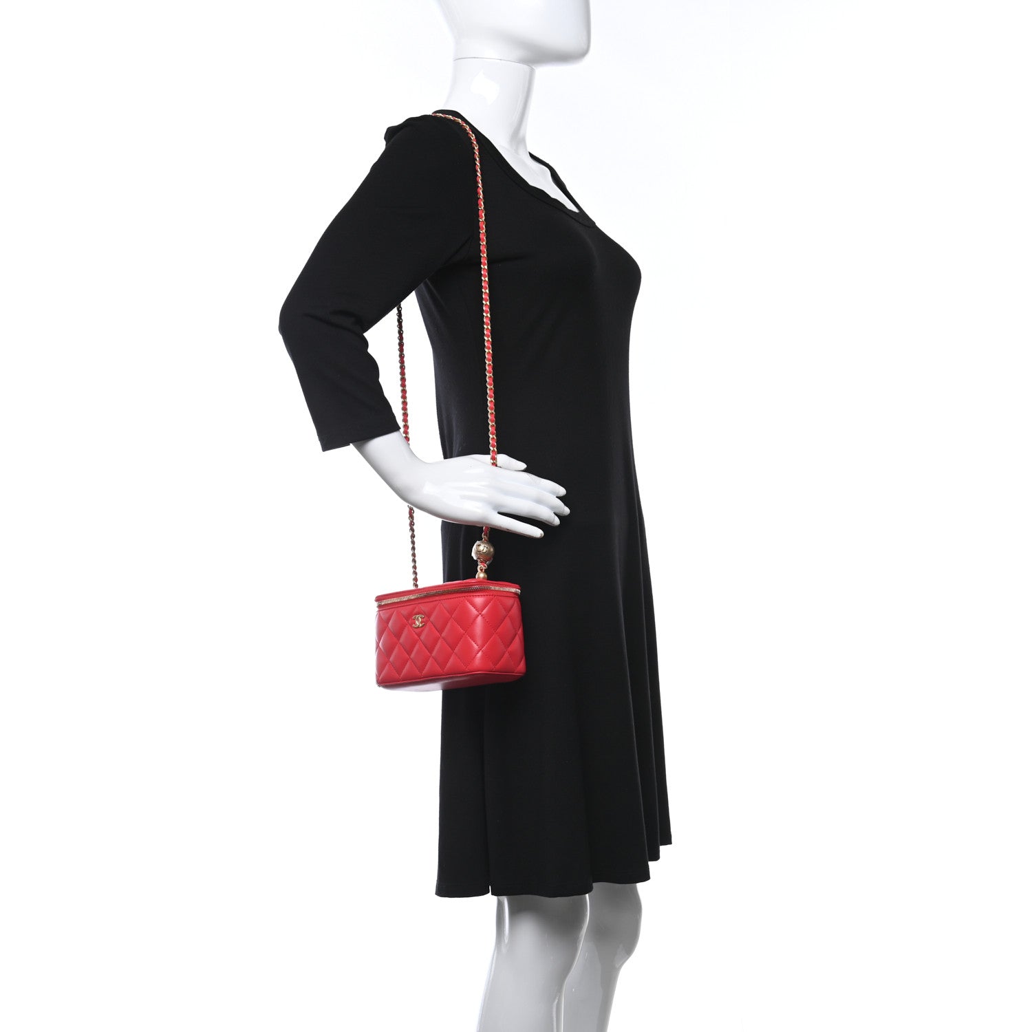 Chanel Lambskin Quilted Pearl Crush Small Vanity Case With Chain Red 2 of 12