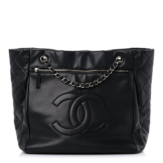 Soft Caviar Large Timeless CC Shopping Tote Black