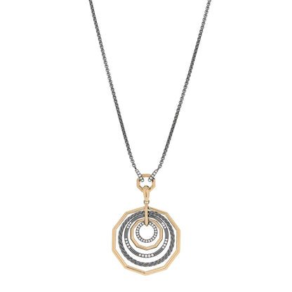 David Yurman Darkened Sterling Silver 18K Yellow Gold Diamond Medium Stax Pendant Necklace 1 of 6
