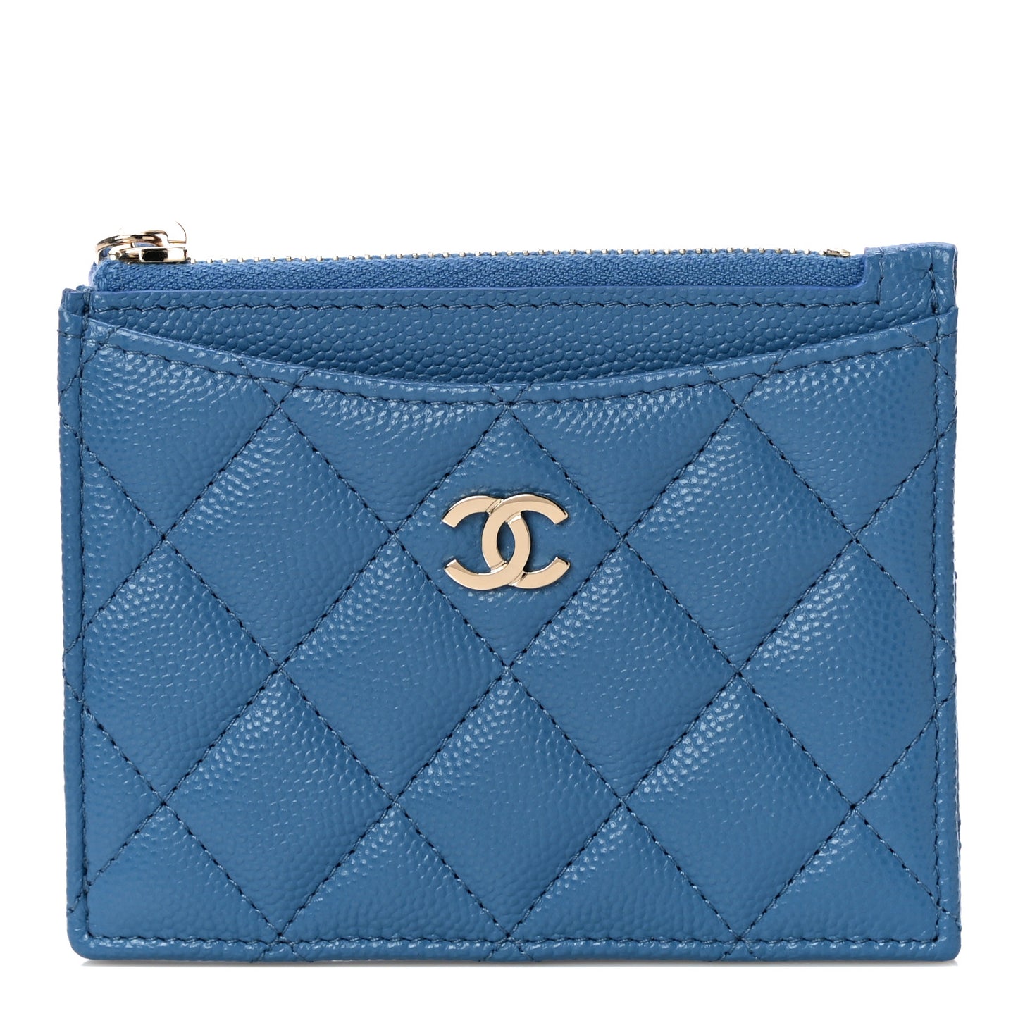 Caviar Quilted CC Zip Card Holder Blue