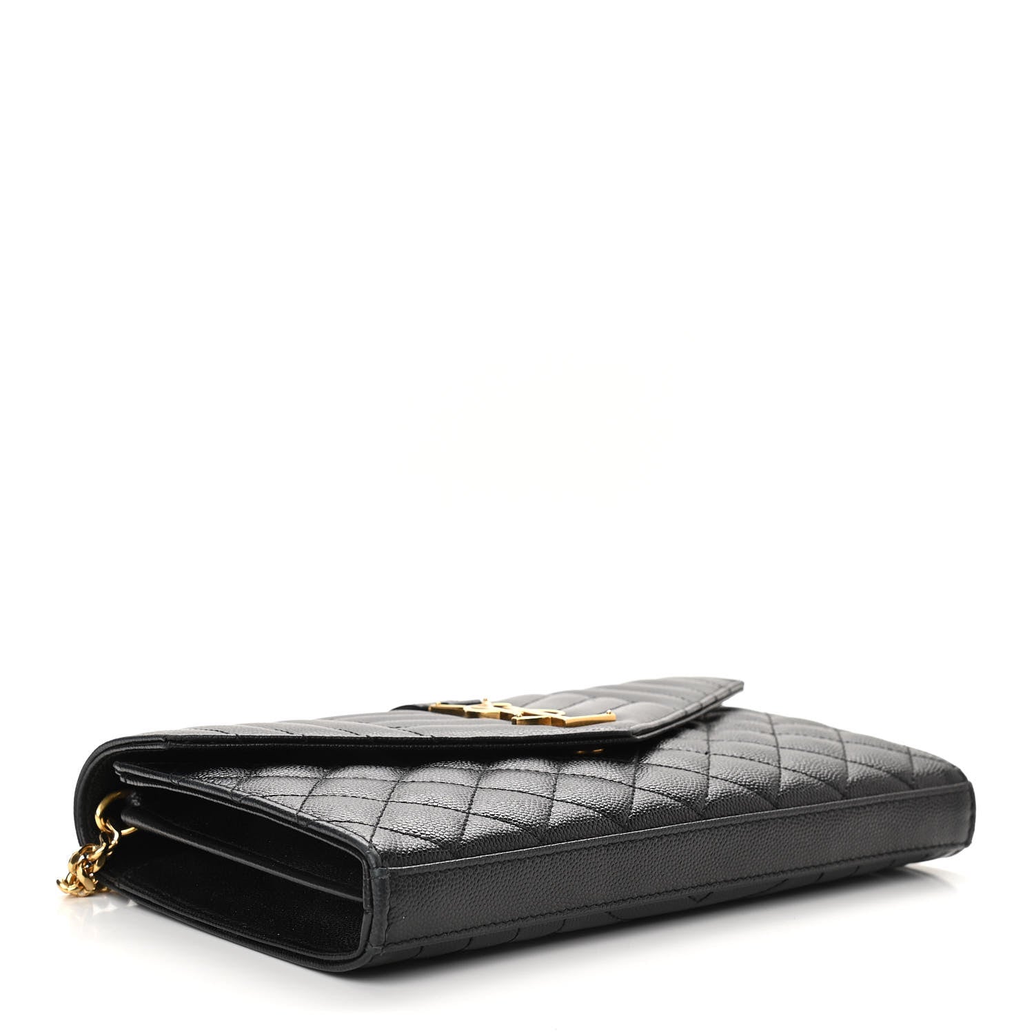 Saint Laurent Grain De Poudre Mixed Matelasse Triquilt Monogram Chain Wallet Black 4 of 11