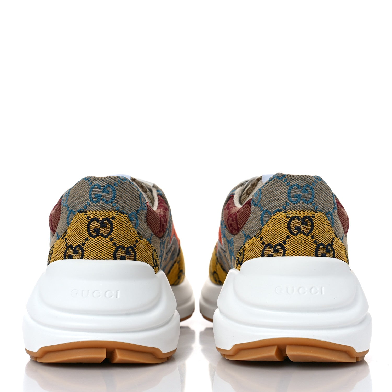 Gucci Monogram Multicolor Mens Rhyton Sneakers 8 Yellow Blue Great White Tabasco 5 of 9