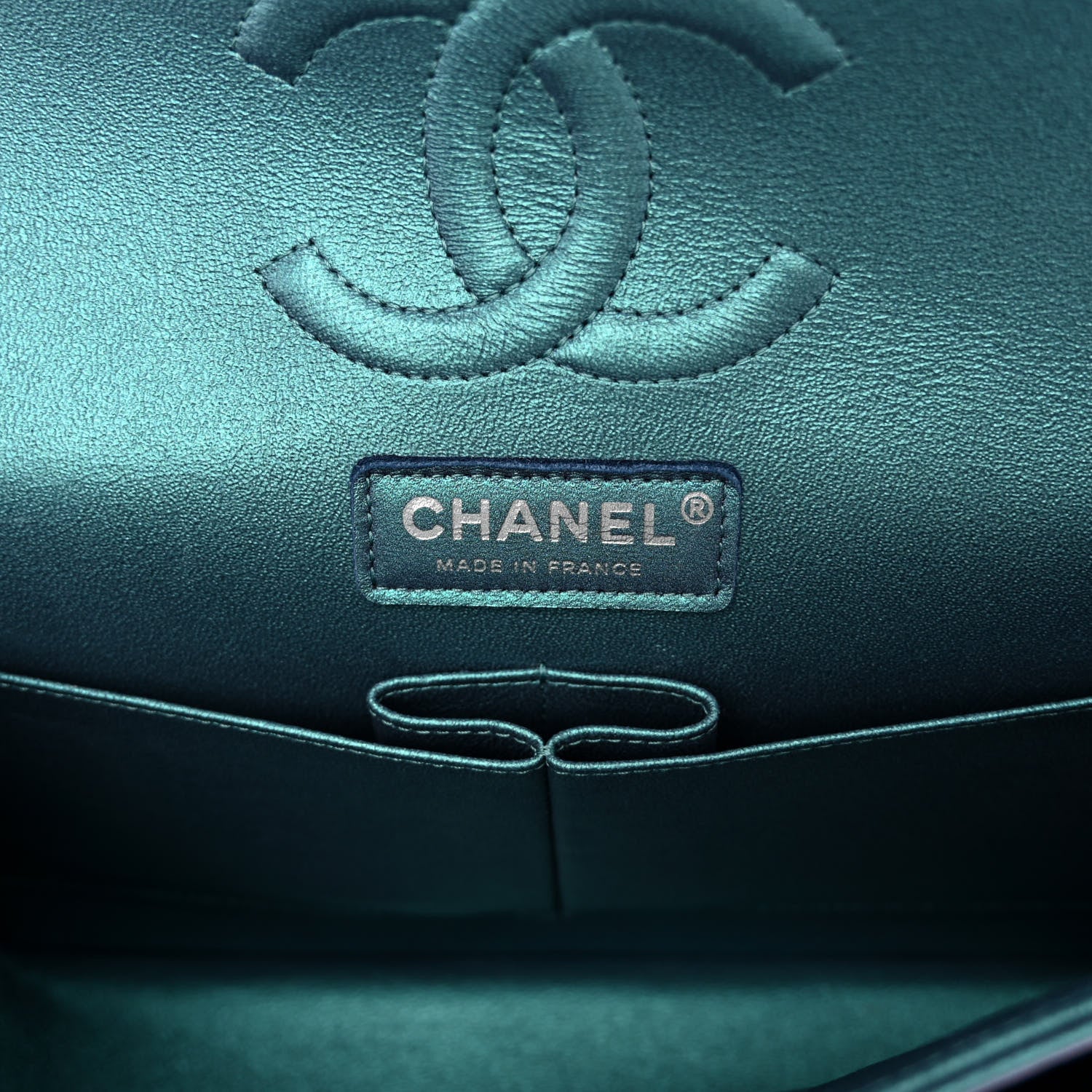 Chanel Metallic Lambskin Quilted Medium Double Flap Turquoise 6 of 10