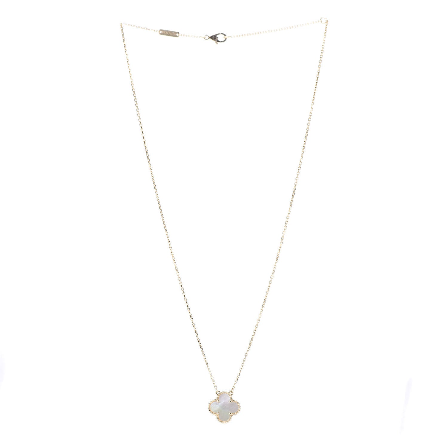 Van Cleef & Arpels 18K Yellow Gold Mother of Pearl Vintage Alhambra Pendant Necklace 3 of 6