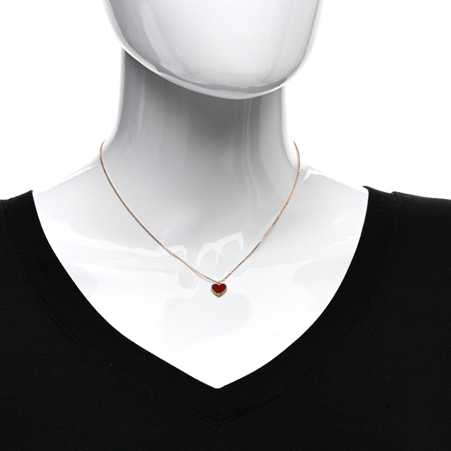 18K Rose Gold Carnelian Sweet Alhambra Heart Pendant Necklace