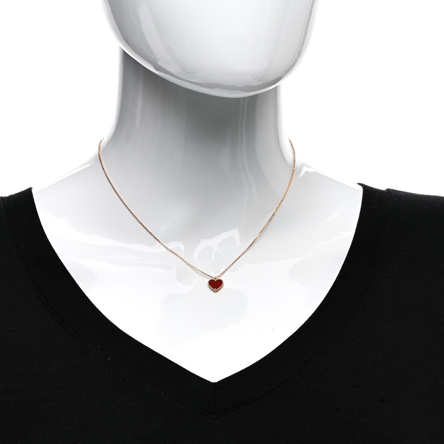 Van Cleef & Arpels 18K Rose Gold Carnelian Sweet Alhambra Heart Pendant Necklace 2 of 6