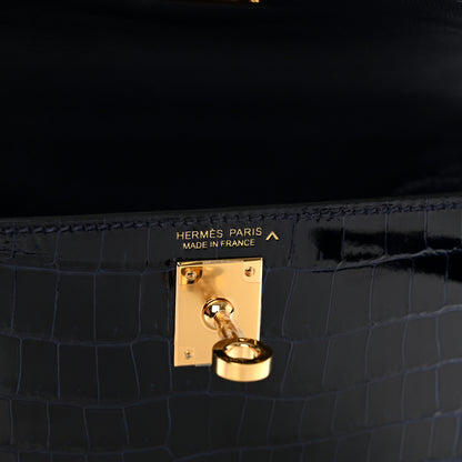Hermes Shiny Porosus Crocodile Mini Kelly Sellier 20 Havane Bleu Marine 6 of 10