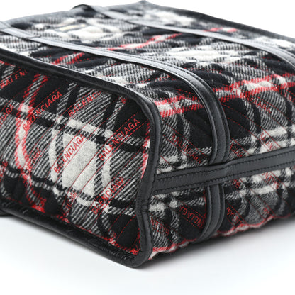 Balenciaga Wool Cuir Arena Plaid Diagonal Allover Logo Matelasse S Bazar Shopper Tote Black White Red 8 of 9
