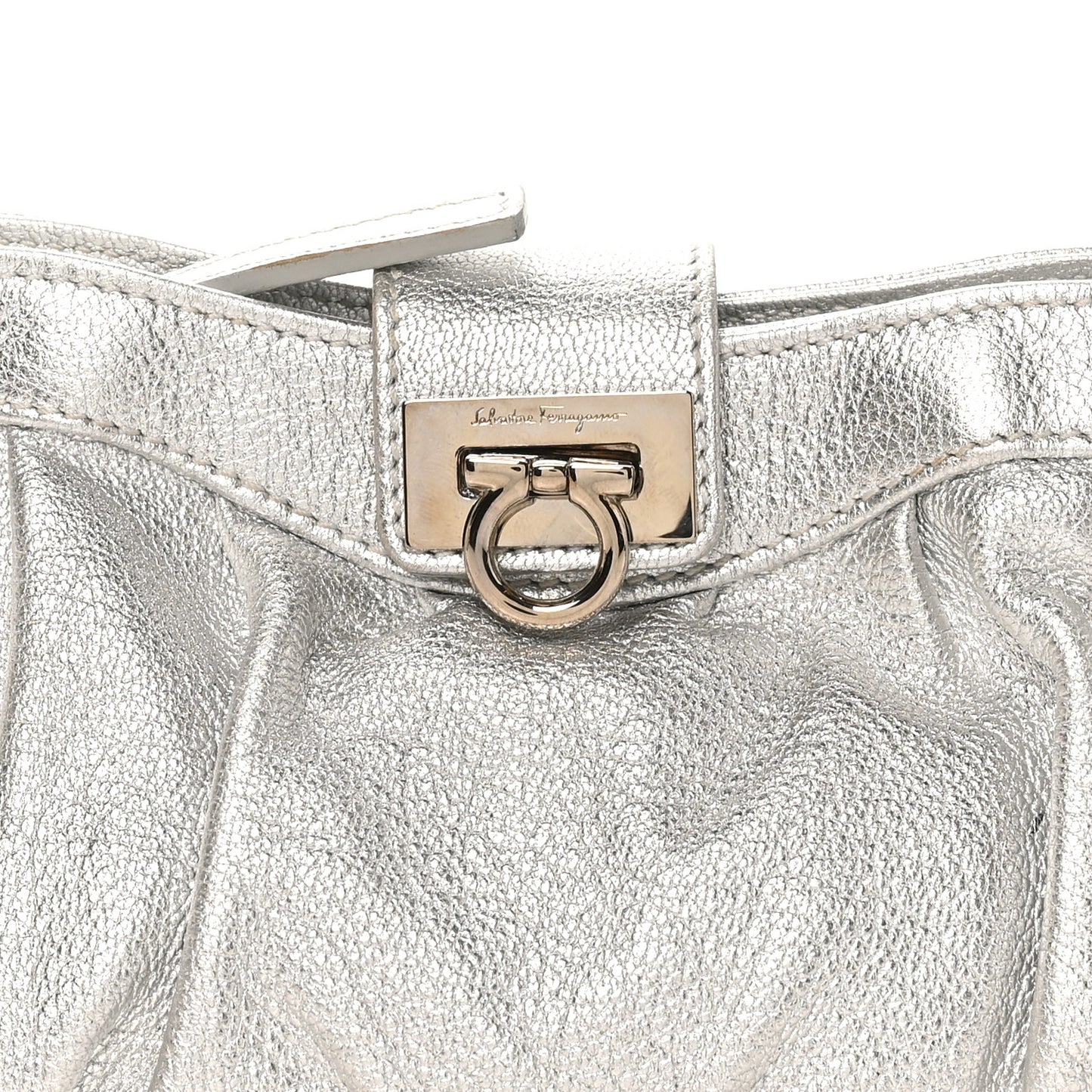 Metallic Calfskin Small Gancini Clutch Silver