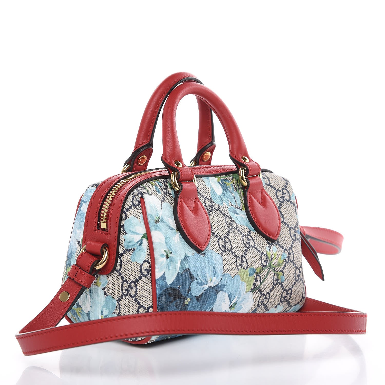 Gucci GG Supreme Monogram Blooms Mini Boston Navy Blue Hibiscus 3 of 9