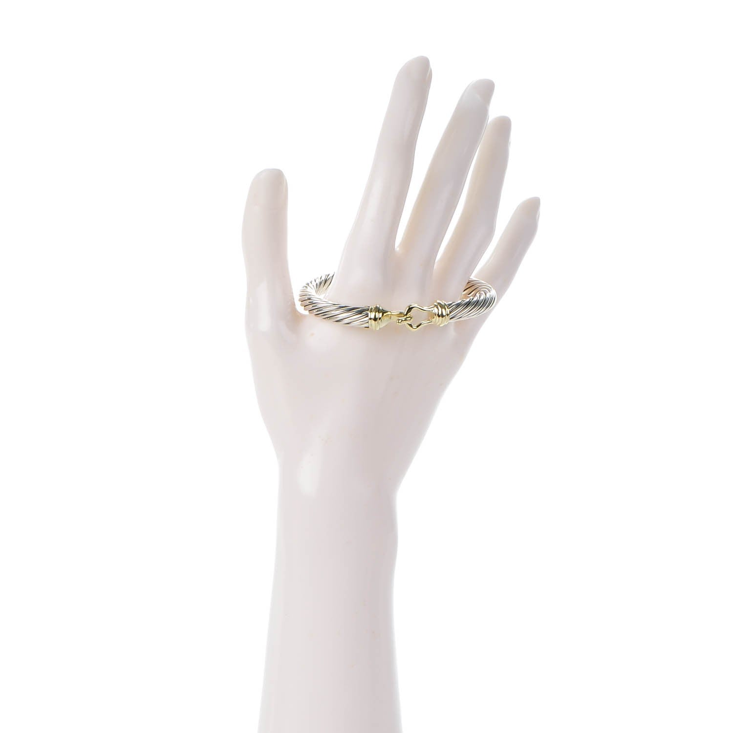 David Yurman Sterling Silver 14K Yellow Gold 7mm Cable Classic Buckle Bracelet 2 of 5