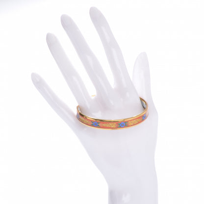 Hermes Narrow Enamel Printed Flowers Bracelet Orange 65 2 of 5