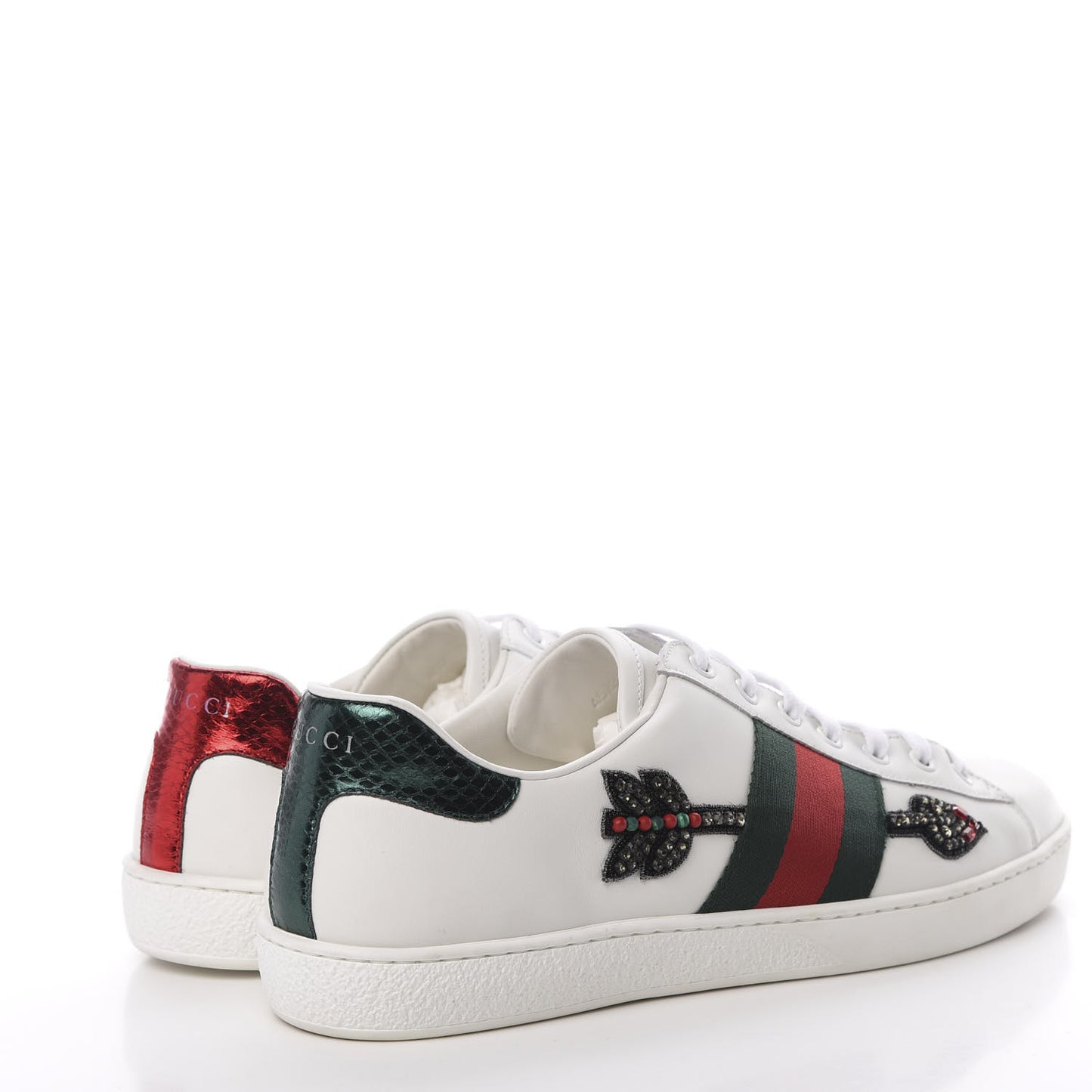 Calfskin Web Studded Arrow Ace Sneakers 38 White