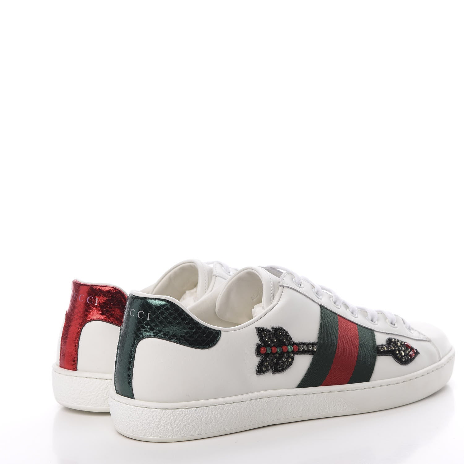 Gucci Calfskin Web Studded Arrow Ace Sneakers 38 White 4 of 10