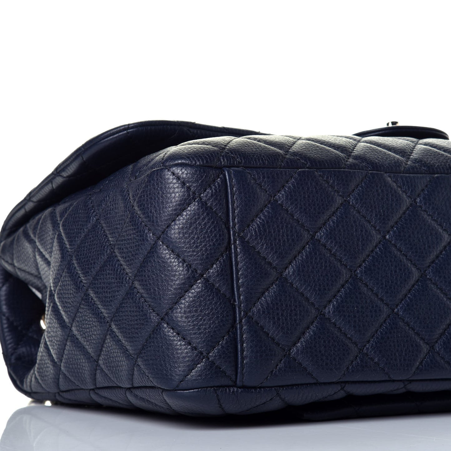 Metallized Calfskin Quilted Small XXL Travel Flap Bag Navy