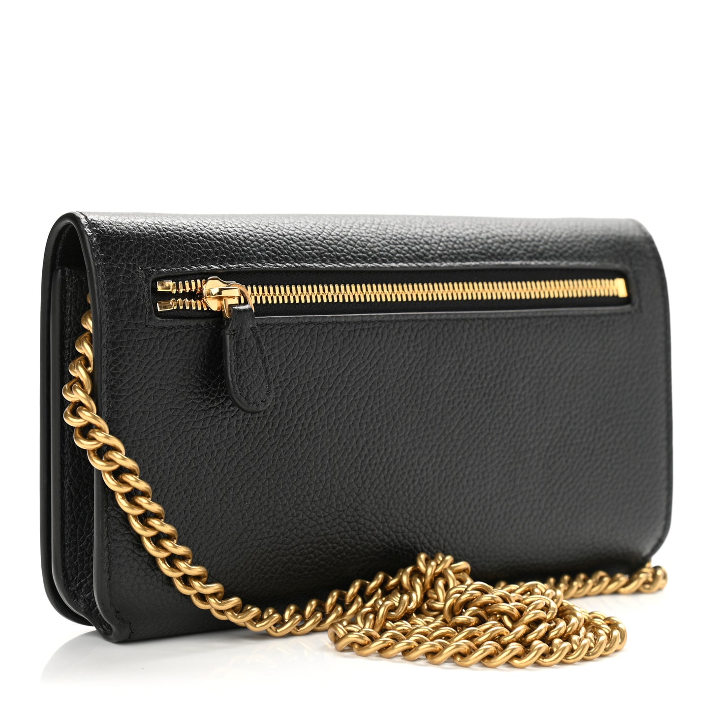Grained Calfskin Logo Everyday Phone Holder Wallet On Chain Black White