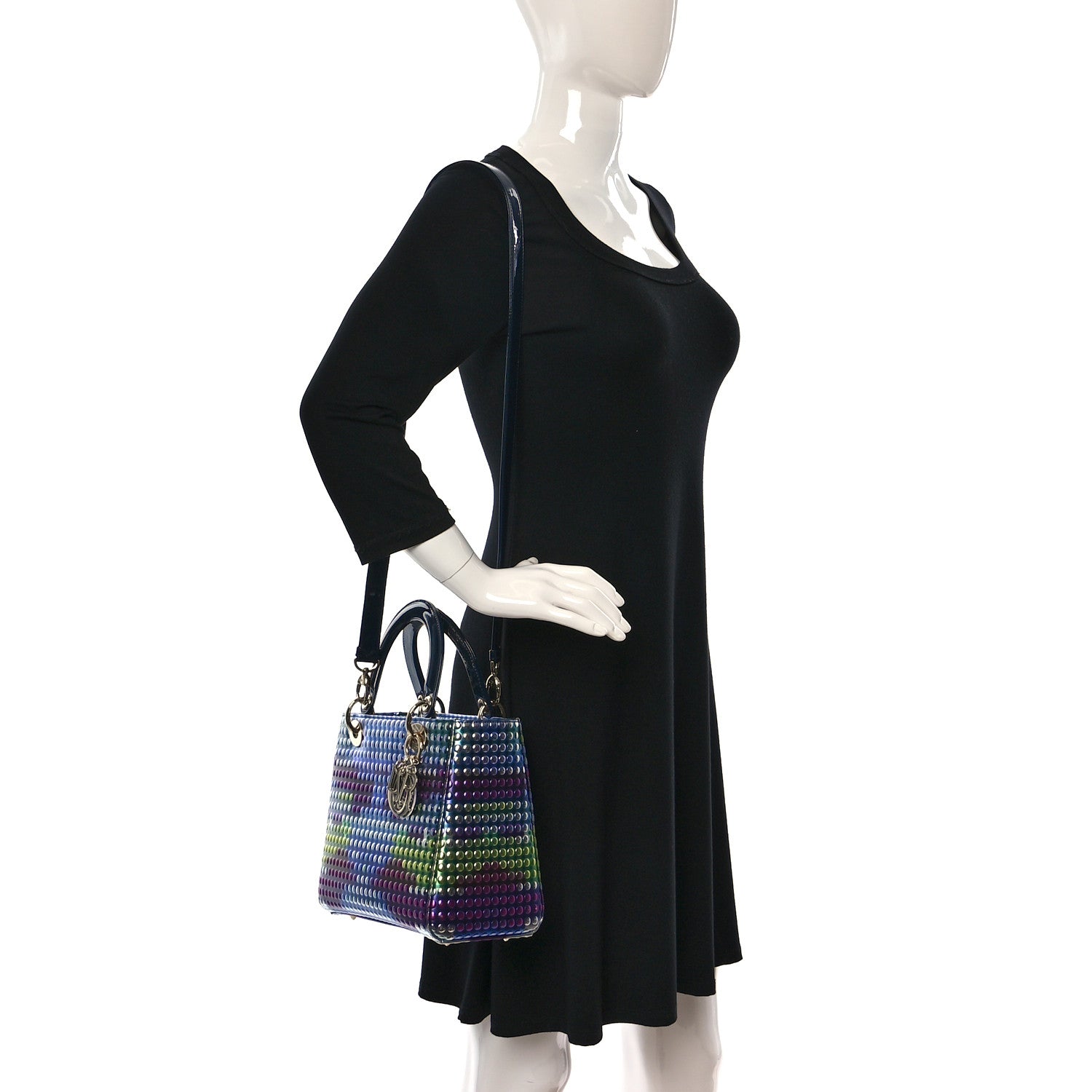 Christian Dior Patent Studded Medium Li Shurui Lady Dior Art Black Multicolor 2 of 9