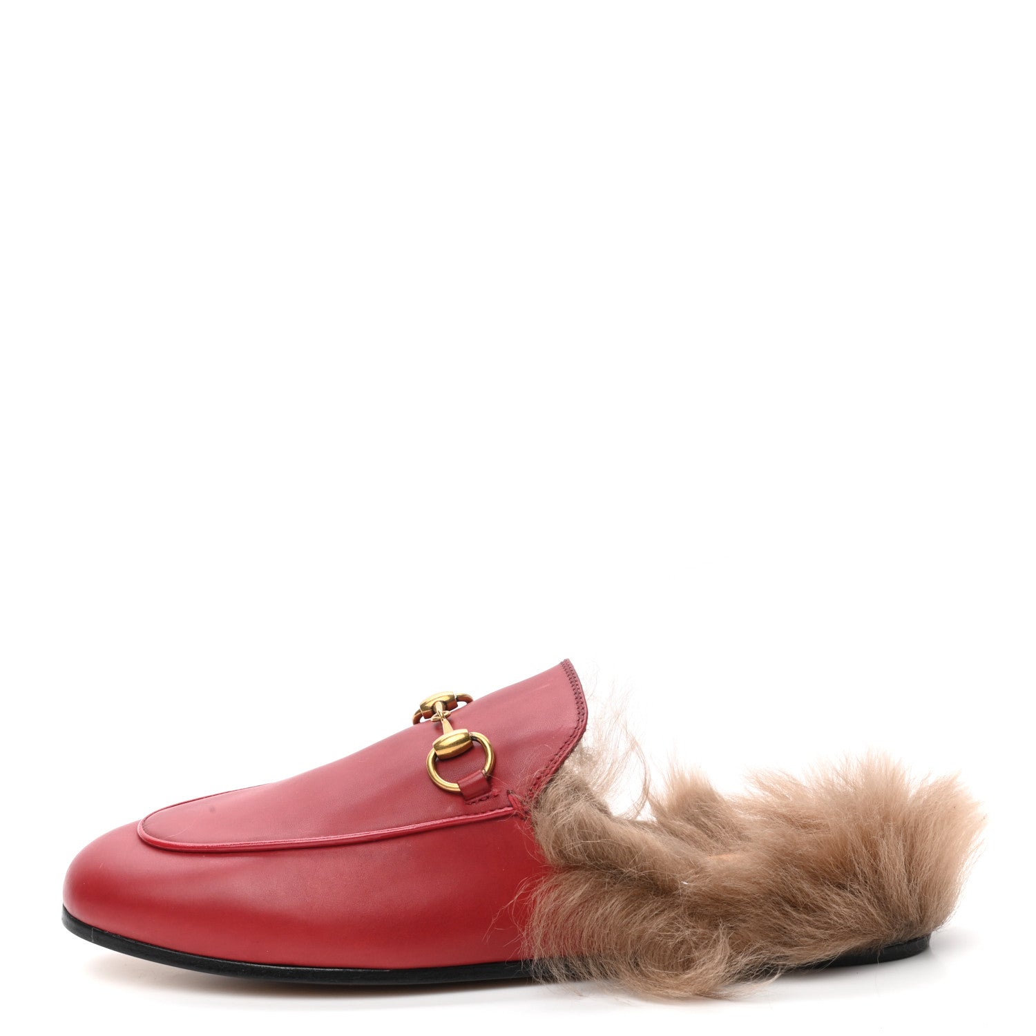 Gucci Betis Glamour Calfskin Fur Womens Princetown Slippers 36 Hibiscus Red Naturale 1 of 8