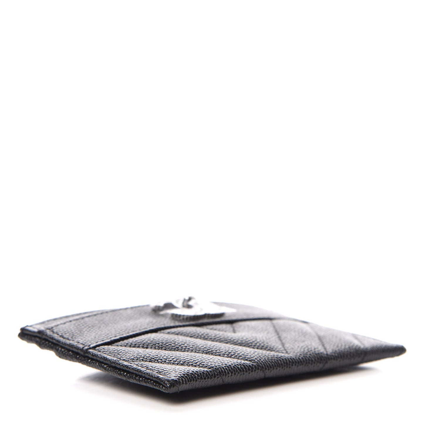 Caviar Chevron Quilted Vintage Mademoiselle Card Holder Black