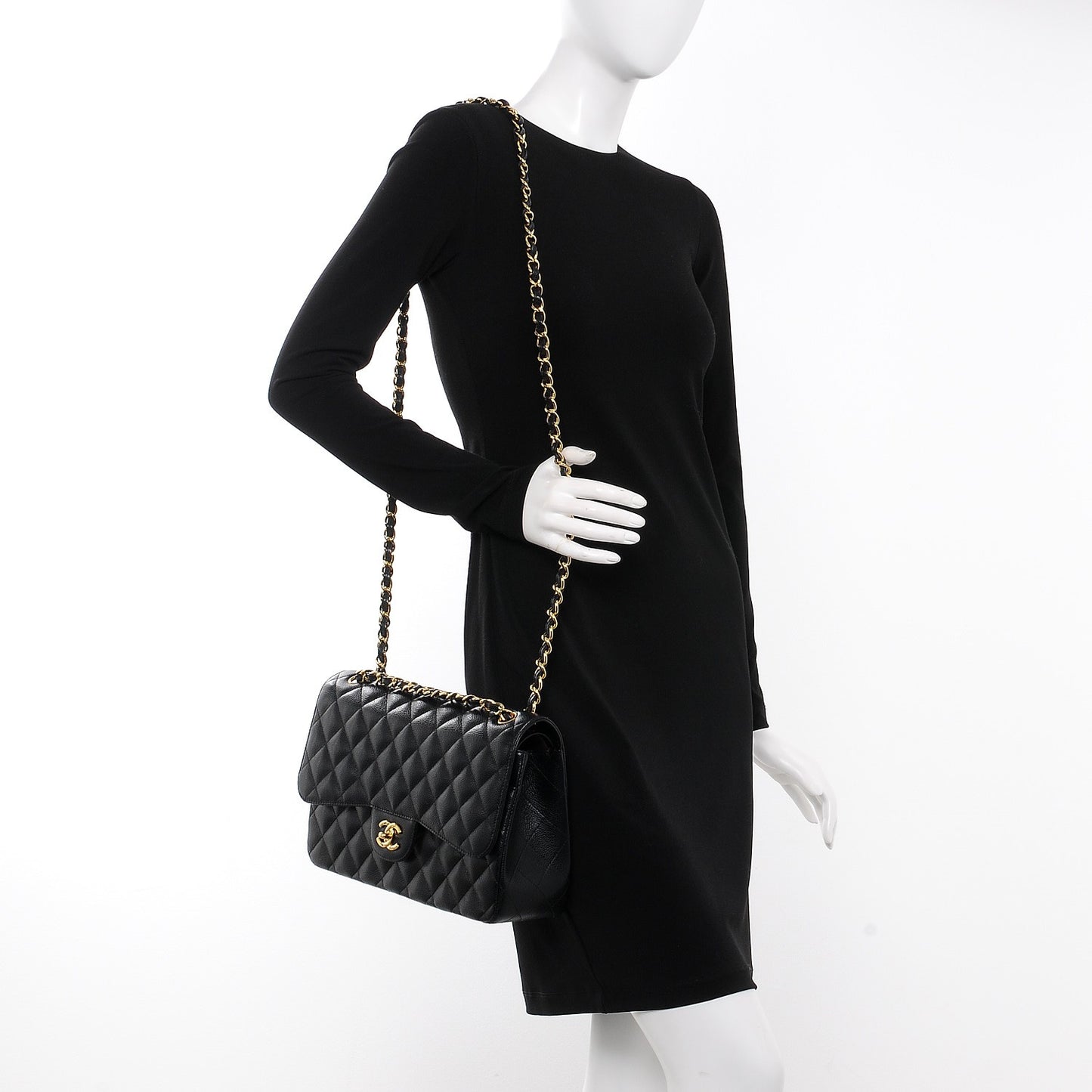 Caviar Quilted Jumbo Double Flap Black