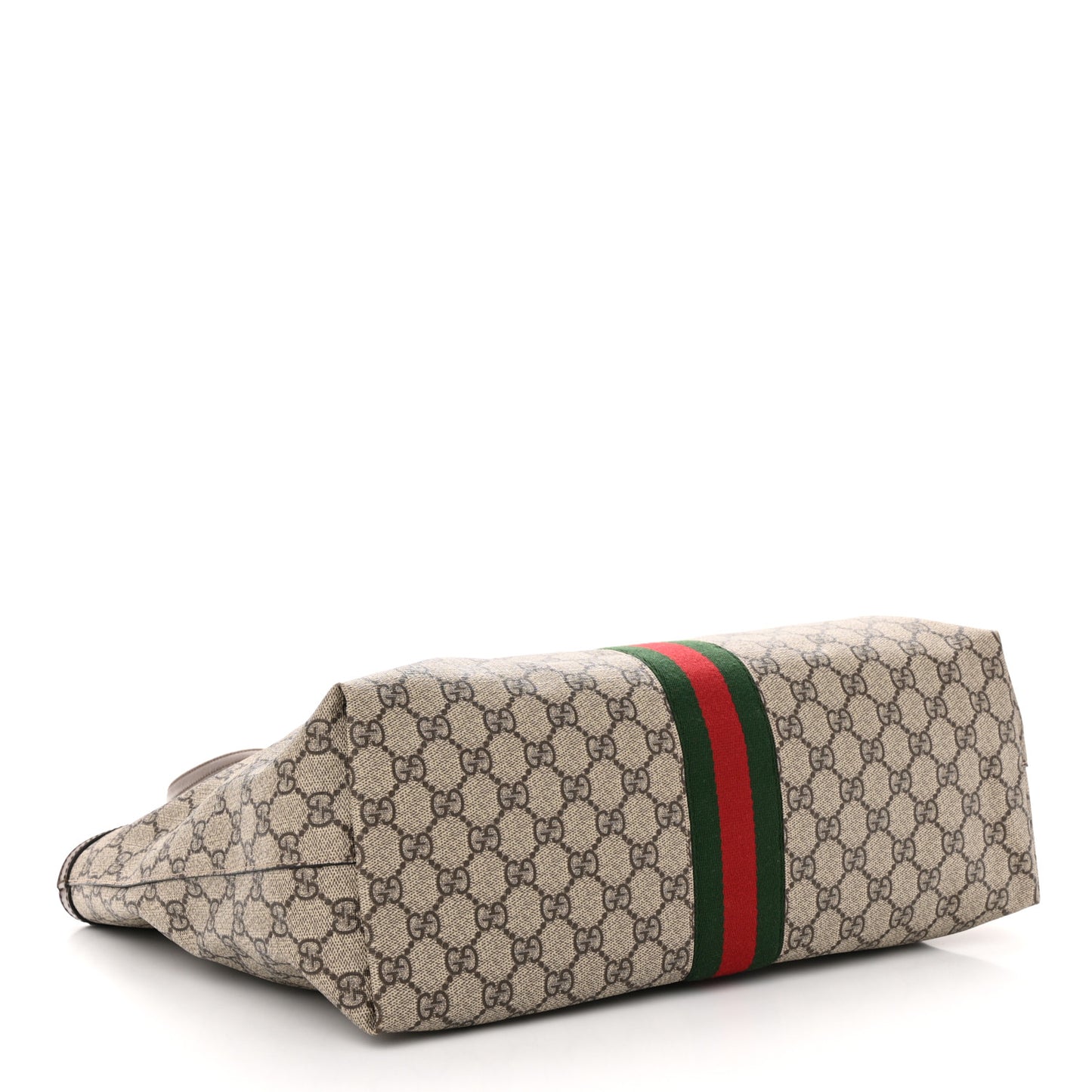 GG Supreme Monogram Textured Calfskin Web Medium Ophidia Shopping Tote Beige Ebony New Acero
