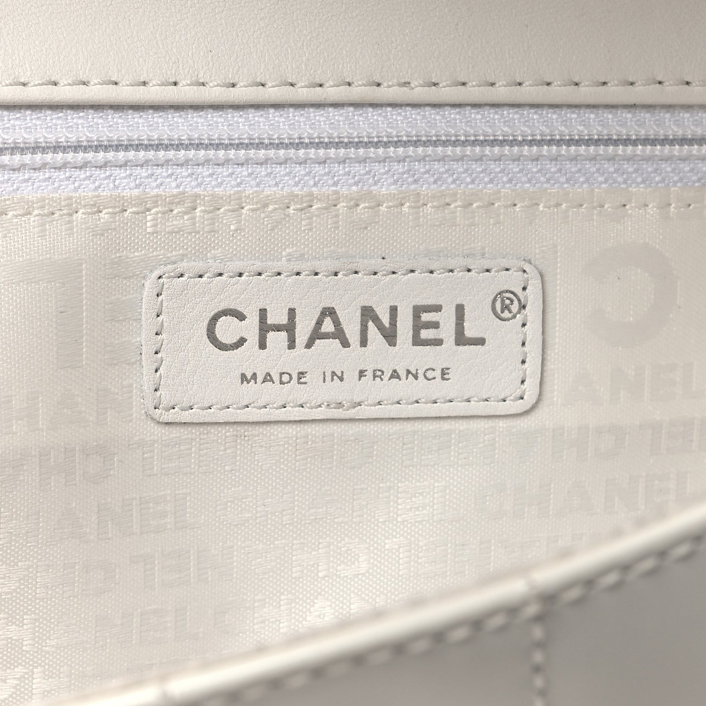 Patent Quilted Diagonal CC East West Chocolate Bar Flap White