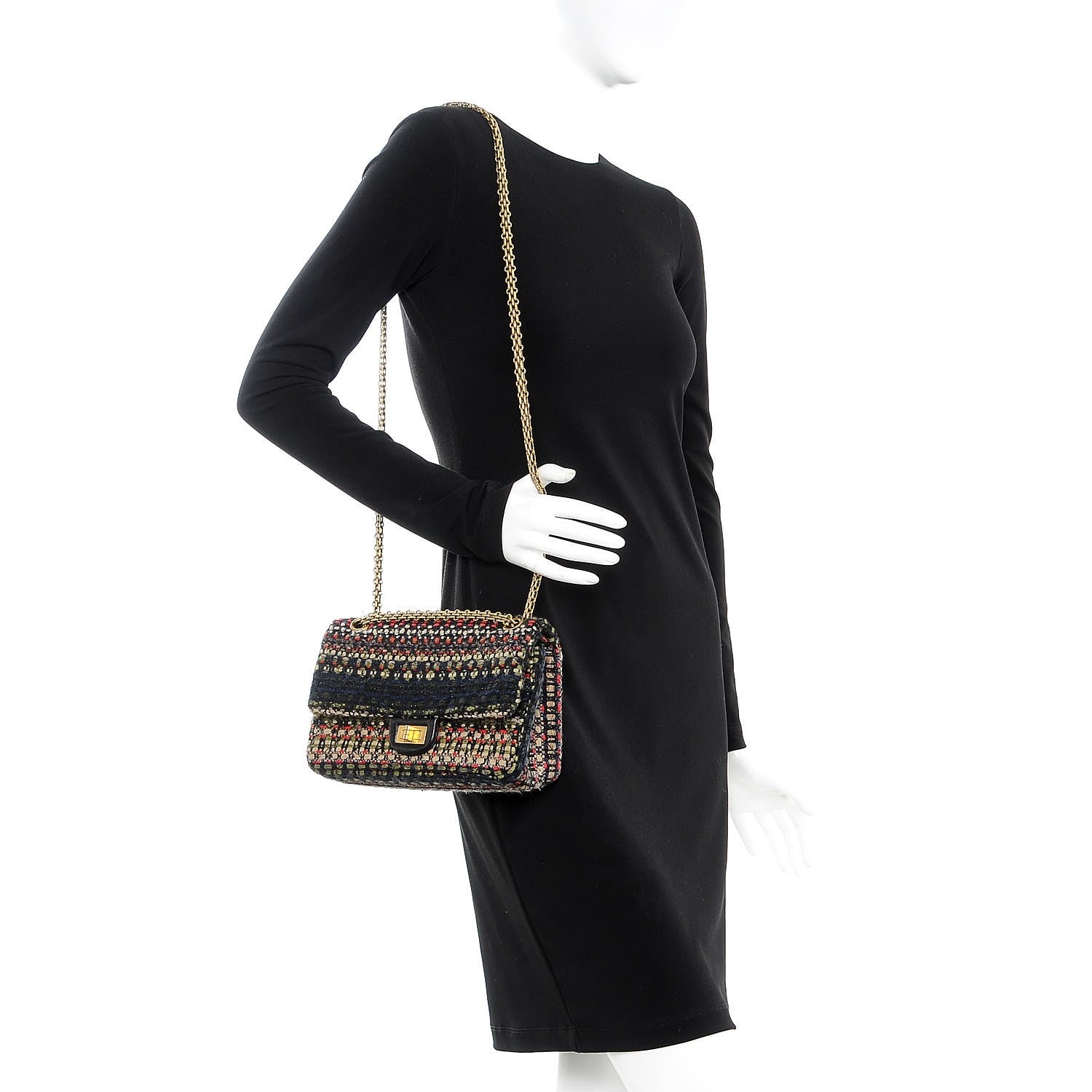 Chanel Tweed 2.55 Reissue 225 Flap Green Red Beige Black 2 of 7