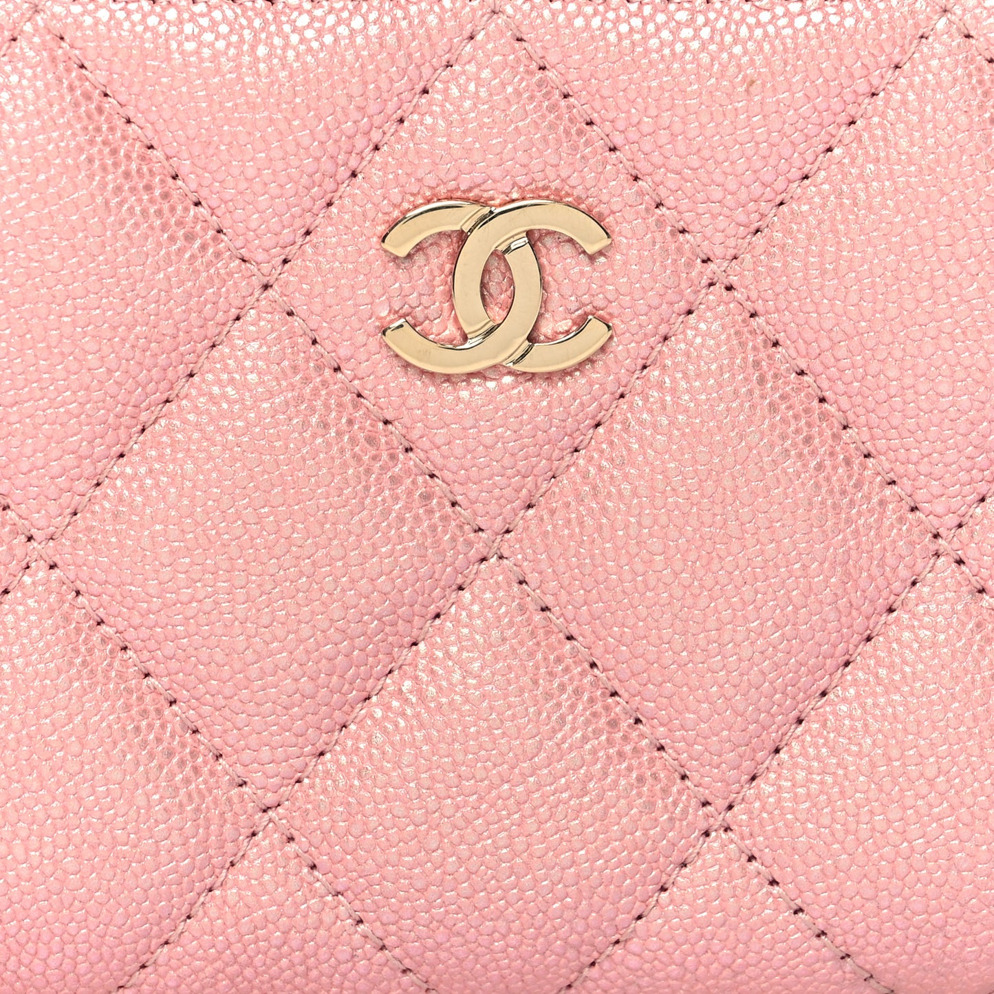 Iridescent Caviar Quilted Zip Coin Purse Pink