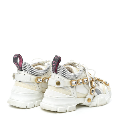 Gucci X SEGA Mesh Calfskin Suede Removable Crystals Womens Flashtrek Sneakers 37.5 Great White 4 of 7