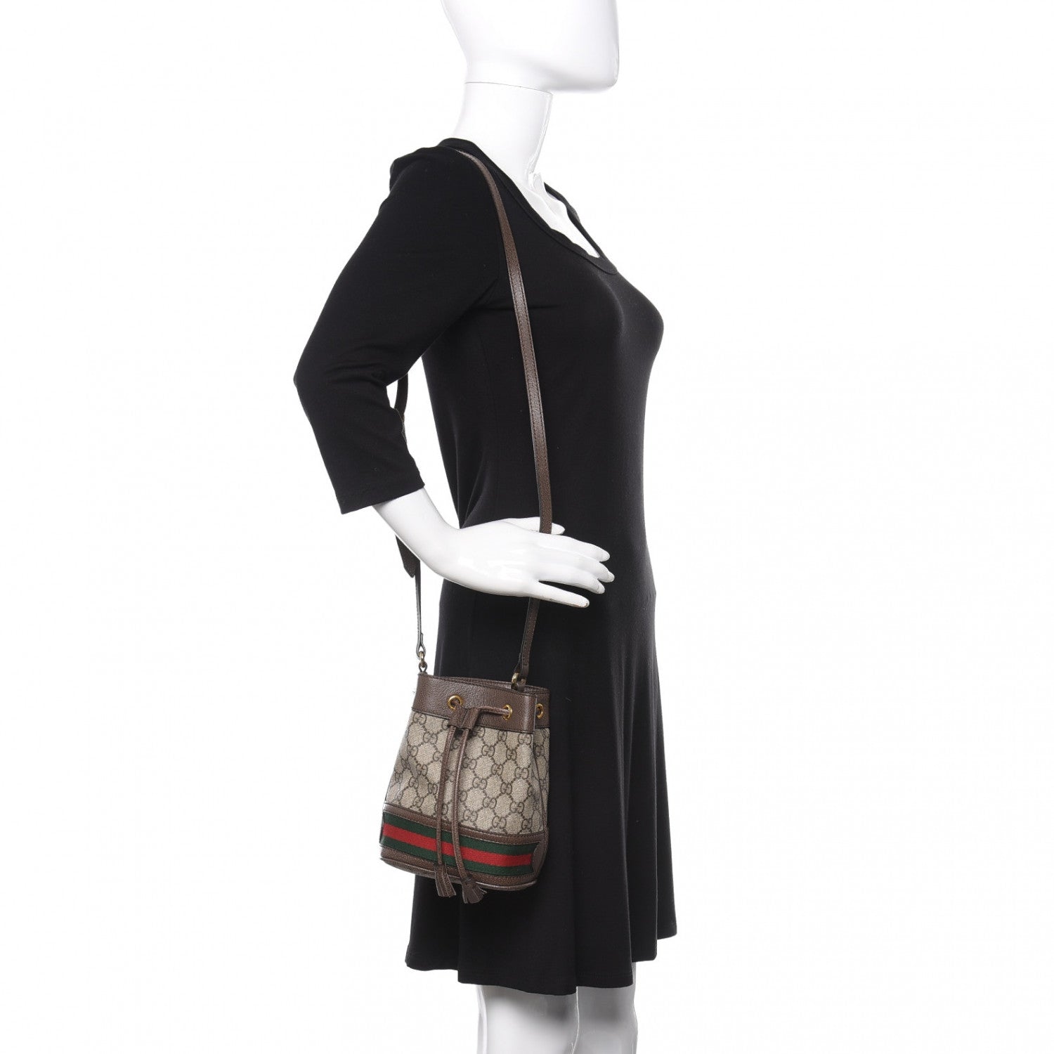 Gucci GG Supreme Monogram Web Mini Ophidia Bucket Bag Brown 2 of 10