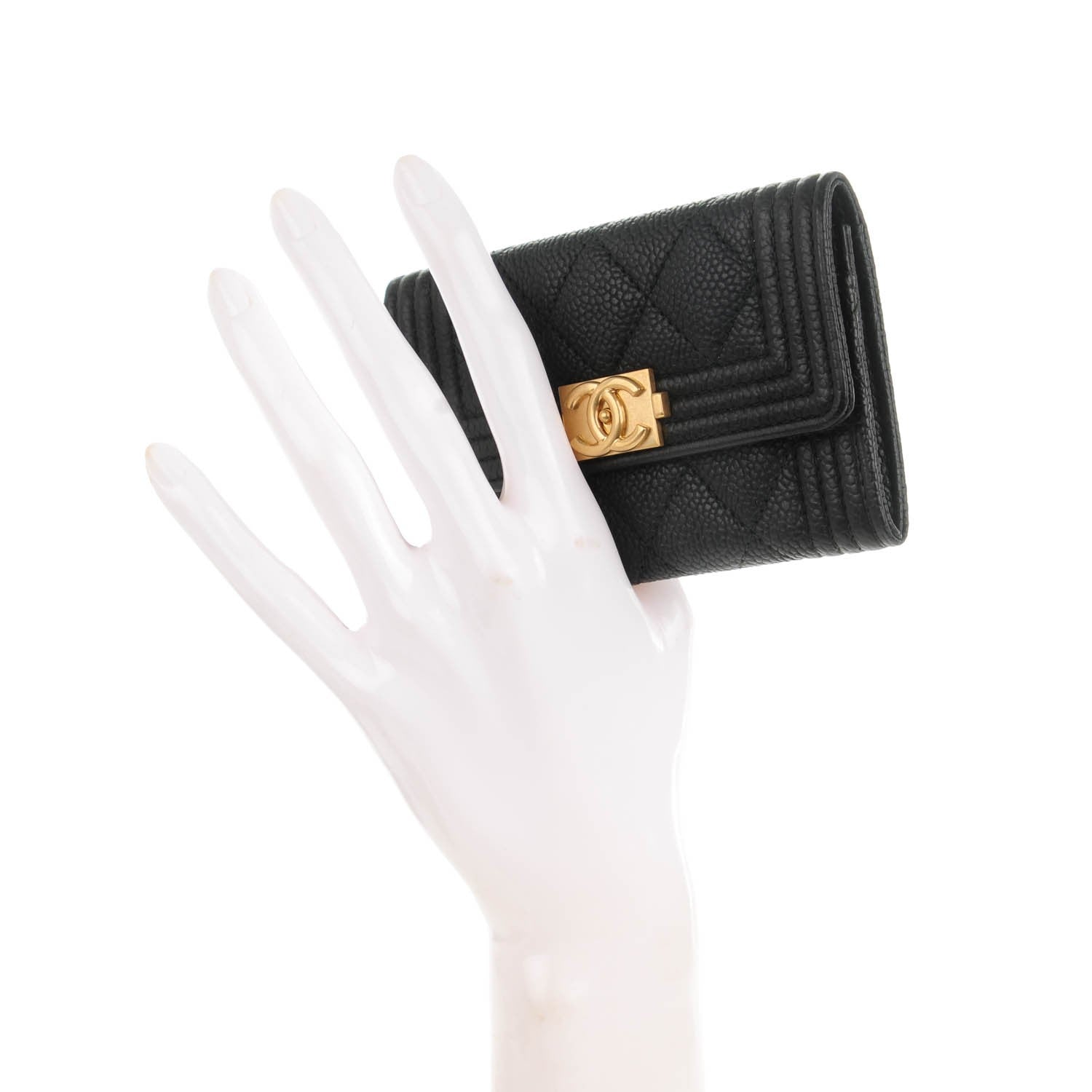 Chanel Caviar Quilted Boy Card Holder Wallet Black 2 of 8