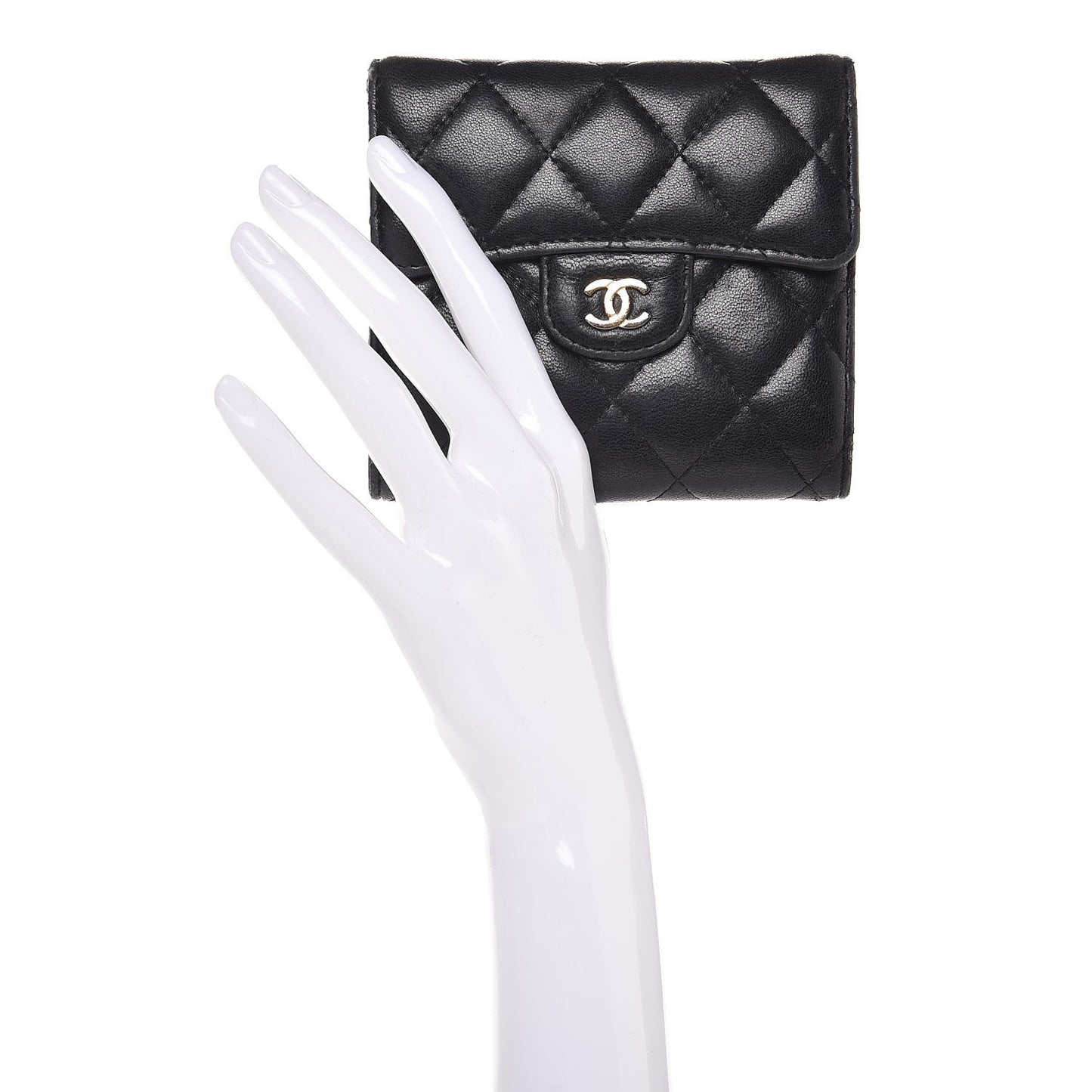 Lambskin Quilted Small Compact Wallet Black