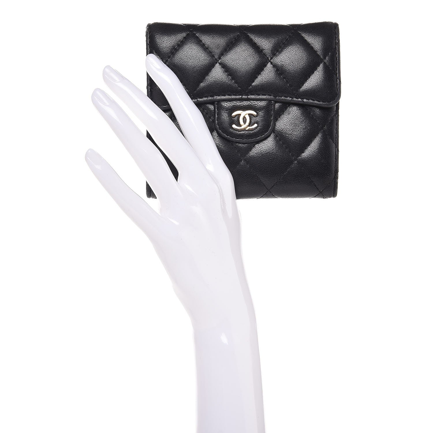 Chanel Lambskin Quilted Small Compact Wallet Black 2 of 8